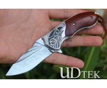 Falcon Damascus folding knife with natural rosewood handle UD2105481 